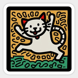 Funny Keith Haring, Happy Cat Sticker